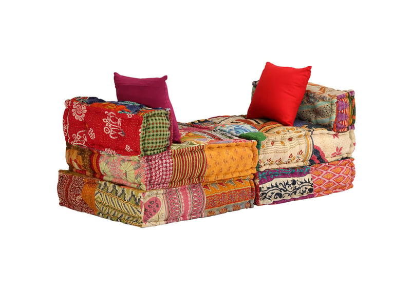  Coussins canapé de sol poufs modulaire chaise longue en tissu 3 places en tissu patchwork dec021227  - Conforama D