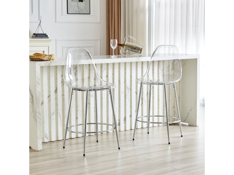 Lot de 2 tabourets de bar,48,5x48,5x102 cm,pet transparent et métal,argenté  - Conforama B