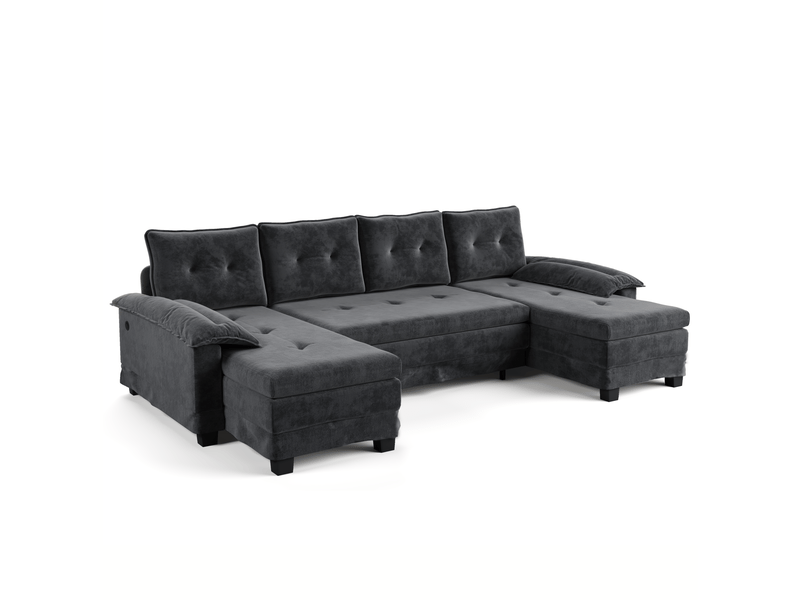 Canapé-lit u en forme de u de 278 cm, convertible avec lit escamotable et fonction de charge usb, design modulaire, grand canapé moderne pour salon - Conforama A