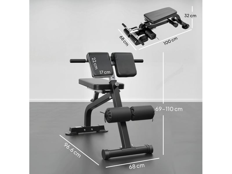 Banc de musculation réglable 96,6 x 68 x 69-110 cm noir en métal, support romain pliable pour entraînement - Conforama C
