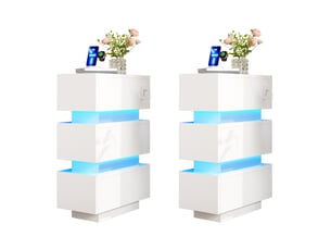 Lot de 2 tables de chevet 20x40x59,5 cm à 3 tiroirs led blanc