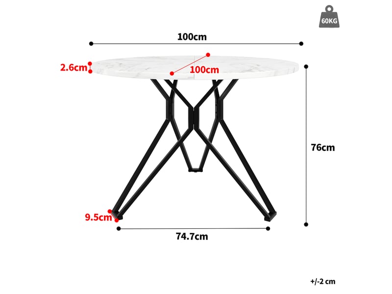 Table de séjour ronde fixe blanc - 100x100-100max.cm table blanc - Conforama C