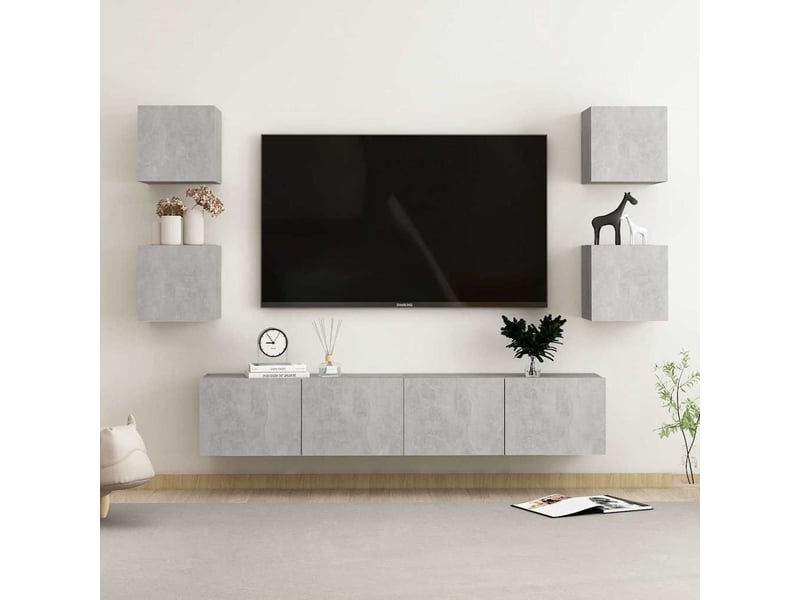 Ensemble de meubles tv - banc tv - meuble de rangement 6 pcs gris béton bois d'ingénierie  - Conforama B