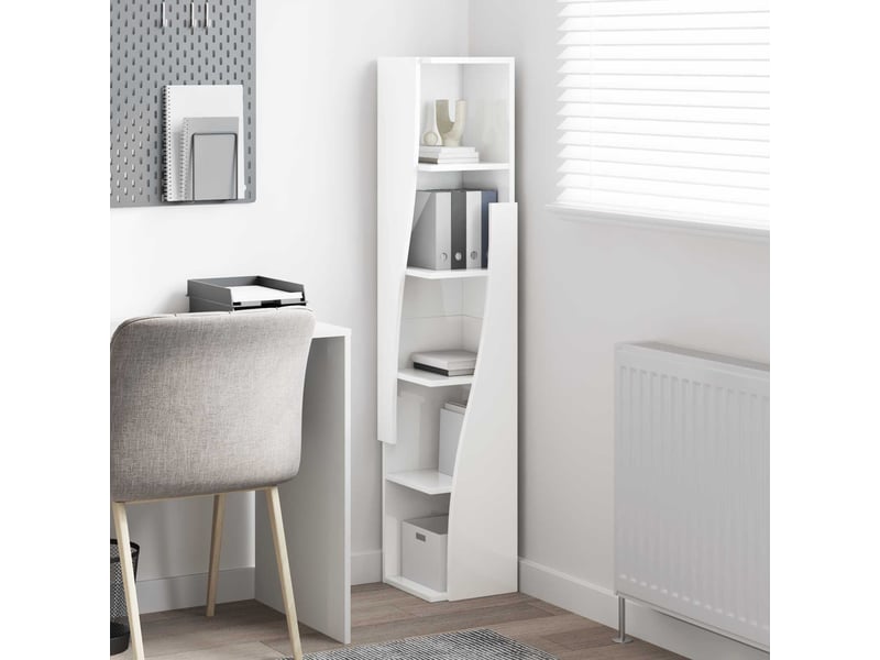  Meuble d'angle, meuble de rangement salon 27,5x27x140cm bois d'ingénierie blanc brillant  - Conforama D