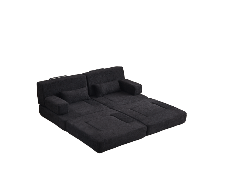  Canapé-lit modulaire 2-en-1 4 places – noir – chenille pliable, dossier haut, format compact et gain de place  - Conforama A