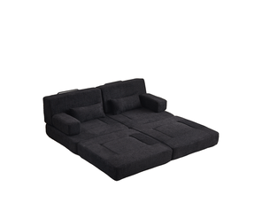 Canapé-lit modulaire 2-en-1 4 places – noir – chenille pliable, dossier haut, format compact et gain de place