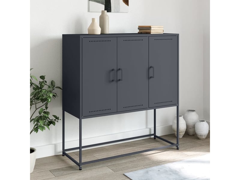  Buffet haut - bahut - meuble de rangement anthracite 100,5x39x107 cm acier  - Conforama B