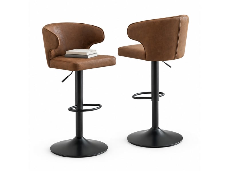  Lot de 2 tabourets de bar 49,7x45x110 cm avec dossier réglables en hauteur, pivotants à 360°, polyuréthane (pu), marron  - Conforama A