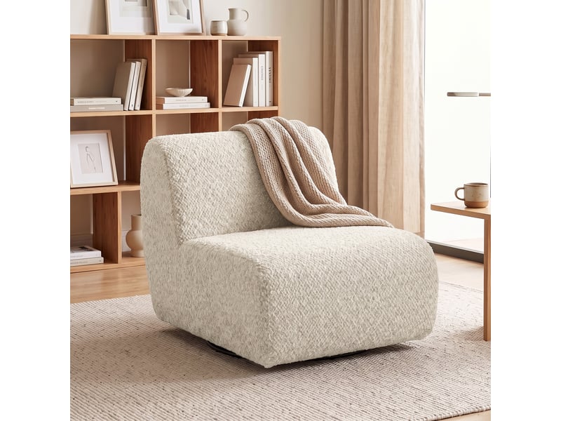  Fauteuil de salon pivotant 360° canapé 1 place en chenille beige  - Conforama D
