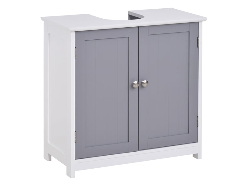  Meuble sous lavabo salle de bain, 2 portes et étagère, mdf gris et blanc, 60 x 30 x 60 cm  - Conforama A