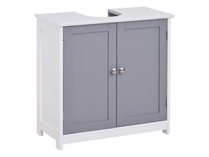 Meuble sous lavabo salle de bain, 2 portes et étagère, mdf gris et blanc, 60 x 30 x 60 cm