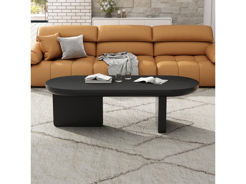 Table basse ovale moderne 119,7 x 49,8 x 35,5 cm table de salon conception à double jambe structure mdf noir EVARICH - Conforama D