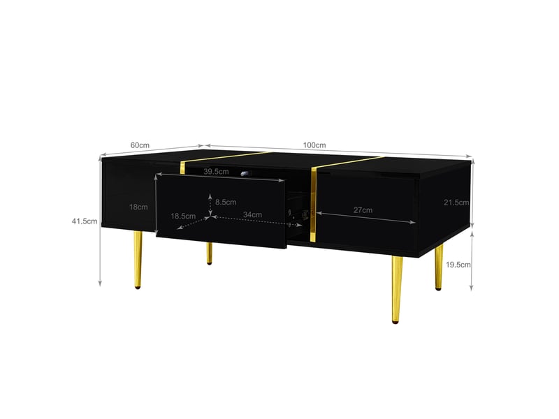  Ensemble meuble tv et table basse modenvie noir brillant avec rangement 170 x 35 x 46 cm et 100 x 60 x 41,5 cm  - Conforama E