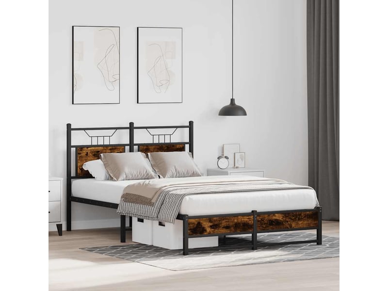  Lit double- lit adulte -  cadre de lit sans matelas chêne fumé 120x190 cm bois ingénierie  - Conforama C