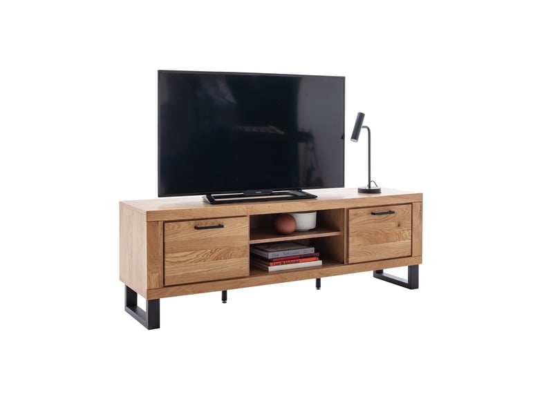  Ensemble meuble de salon de 4 pièces meuble tv, 2 vitrines et 1 étagère murale coloris chêne massif huilé  - Conforama E