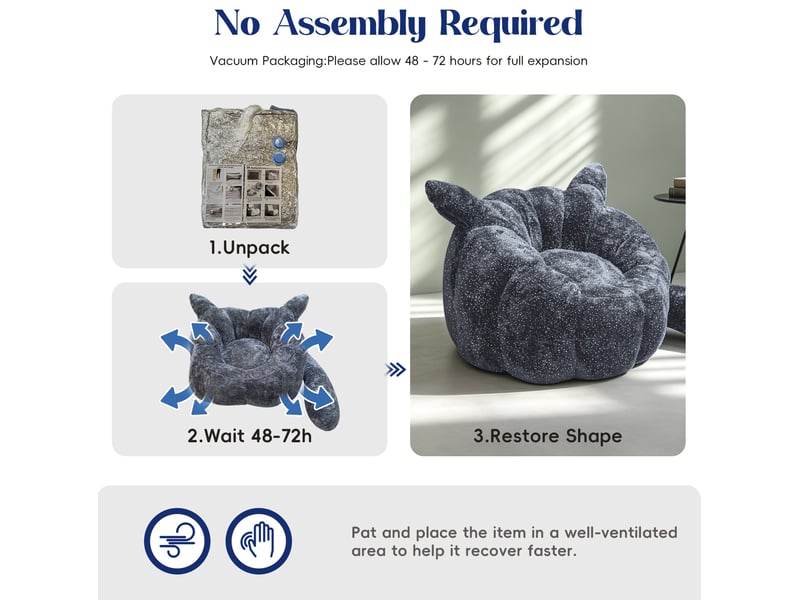  Fauteuil pouf modenvie renard des neiges gris, tissu scintillant, oreilles et queue, 101 x 100 x 69 cm  - Conforama E