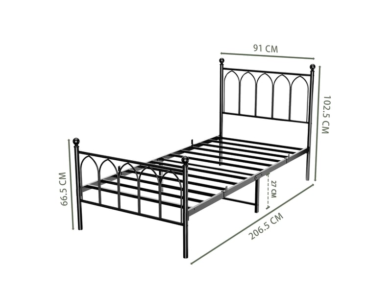  Lit simple 90 × 200 cm 1 place avec espace de rangement sous le couchage, sans matelas, en métal, noir  - Conforama D
