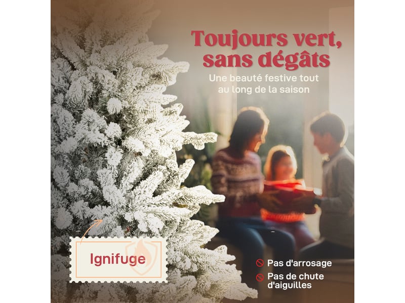  Sapin de noël artificiel floqué de neige 150 cm, arbre de noël avec 768 branche, support en métal pliable, vert  - Conforama D