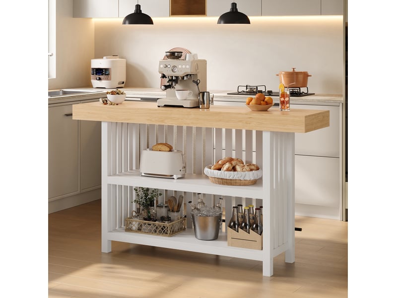 Table de bar avec repose-pieds et 2 étagères 160x40x105 cm en mdf blanc - Conforama W