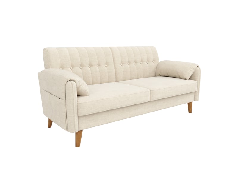  Canapé 2 places - 161.5x79x83.5cm - canapé droit en chenille avec poches latérales et pieds en bois massif 18cm - beige  - Conforama A