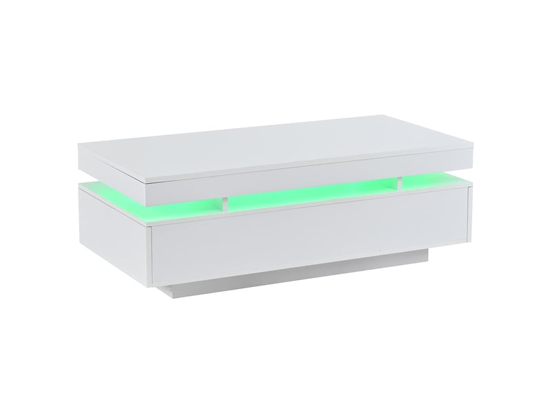 Table basse 2 tiroirs appoint led brillante thé salon blanc  - Conforama A