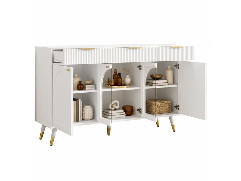  Buffet bas 140x40x85.5 cm en mdf et panneaux de particules avec 4 portes et 3 tiroirs blanc chicfurn  - Conforama A