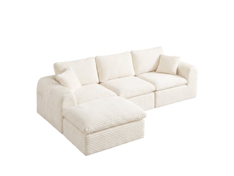 Canapé d’angle modulable 4 places 280 cm, 3-en-1, sans cadre rigide, mousse et ressorts, couchage d’appoint, velours côtelé, beige Morn Vibe - Conforama A