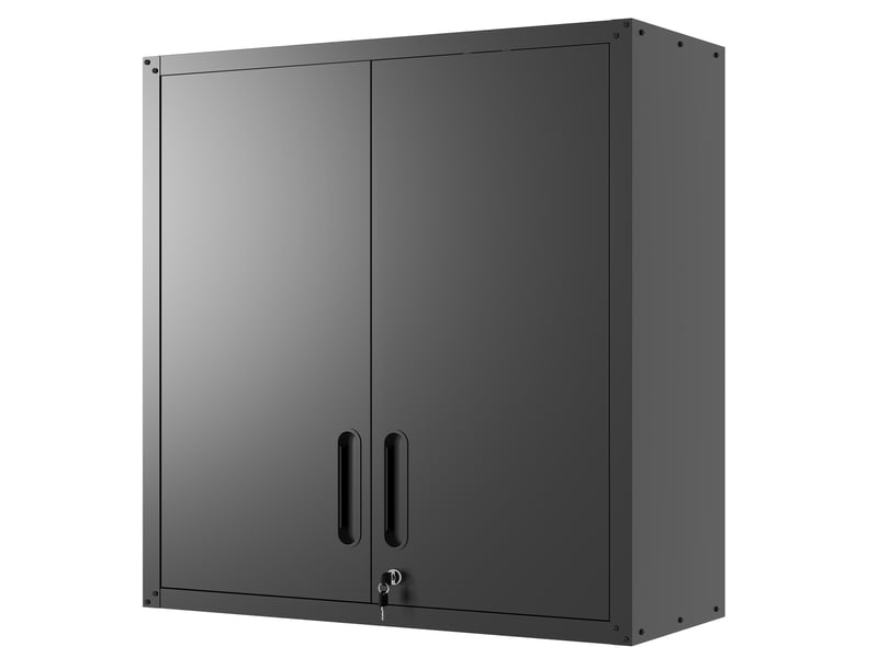  Armoire à outils murale 75x30x77 cm noire en acier allié, 2 portes verrouillables et étagère réglable  - Conforama D