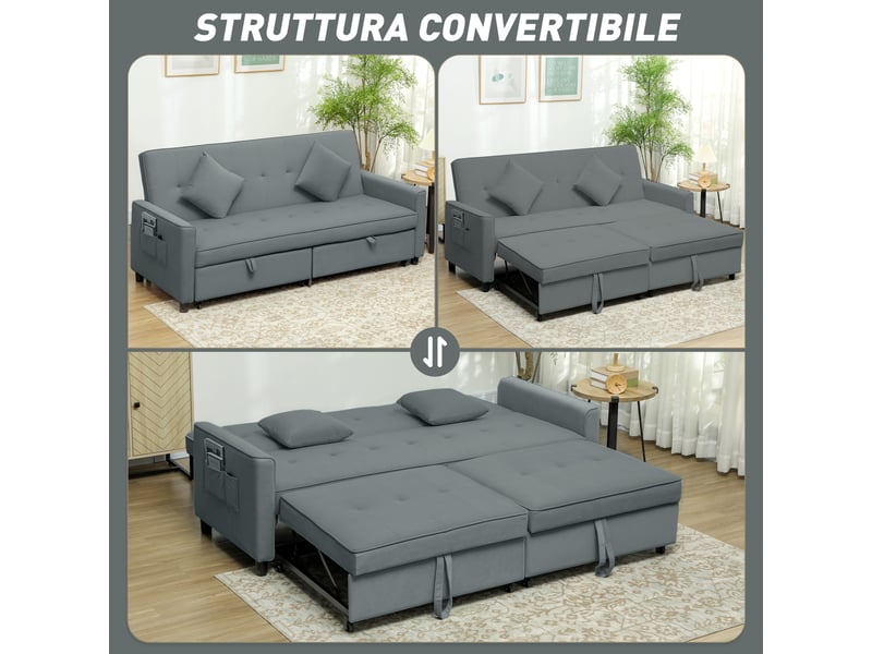  Canapé convertible 3 places canapé-lit clic-clac réversible avec dossier réglable et coussins, gris, 196 x 90 x 89 cm  - Conforama A