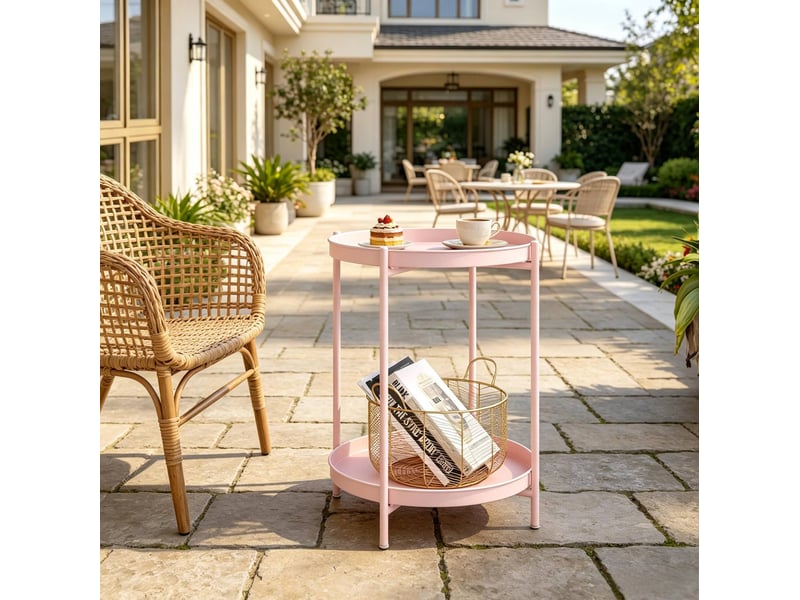  Table d’appoint ronde en métal rose – 2 plateaux amovibles – ø 44 x h 53 cm  - Conforama C