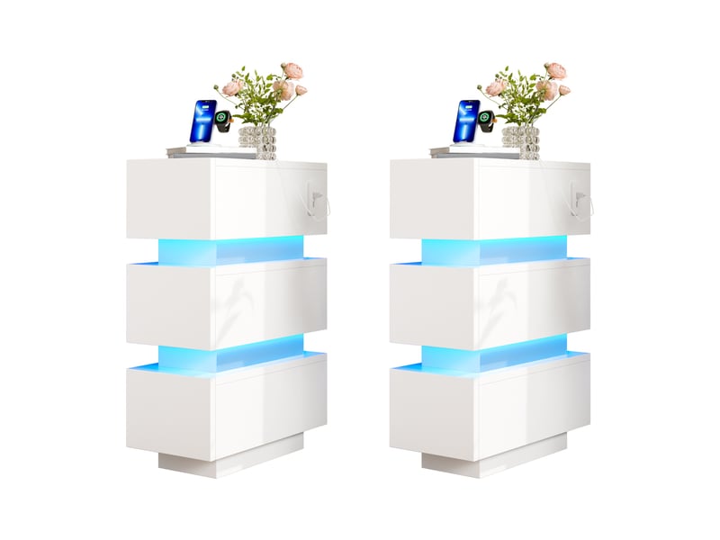  Lot de 2 tables de chevet - 40 x 20 x 59,5 cm - tables de chevet étroites avec éclairage led et ports usbtype-c - blanc  - Conforama A