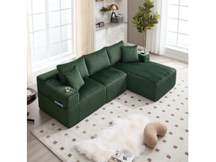 Canapé modulable salon convertible 257x160 cm corduroy 5 coussins emerald diy homvra
