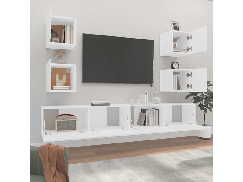  Ensemble de meubles tv - banc tv - meuble de rangement 6 pcs blanc bois d'ingénierie  - Conforama C