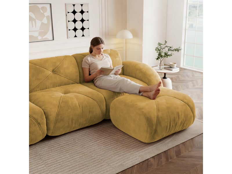  Canapé droit 2 places en tissu jaune, 204 cm, avec 1 poufs W3325S00343 - Conforama D