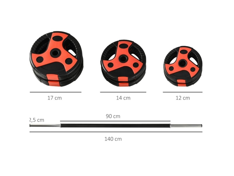  Set de barre d'haltérophilie 140x27x27 cm 20 kg antidérapant métal rouge et noir  - Conforama D