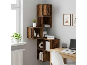 Étagère d'angle flottante, étagère murale bois ancien 48 x 48 x 120 cm cf41387