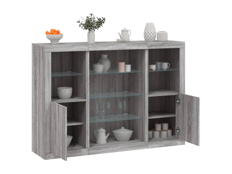  Buffets avec lumières led 3 pcs - bahut - meuble de rangement sonoma gris bois d'ingénierie  - Conforama B