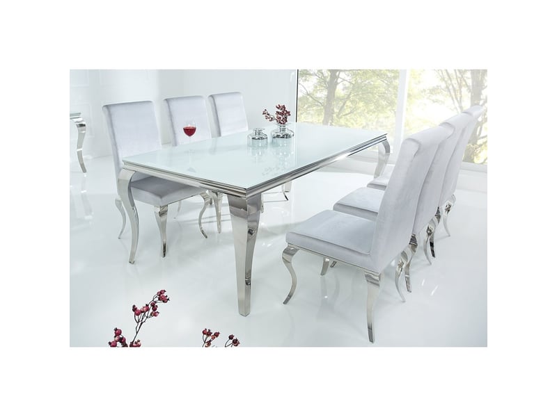  Table de salle à manger velena – acier argenté et verre opale – 200 cm – style baroque moderne  - Conforama D