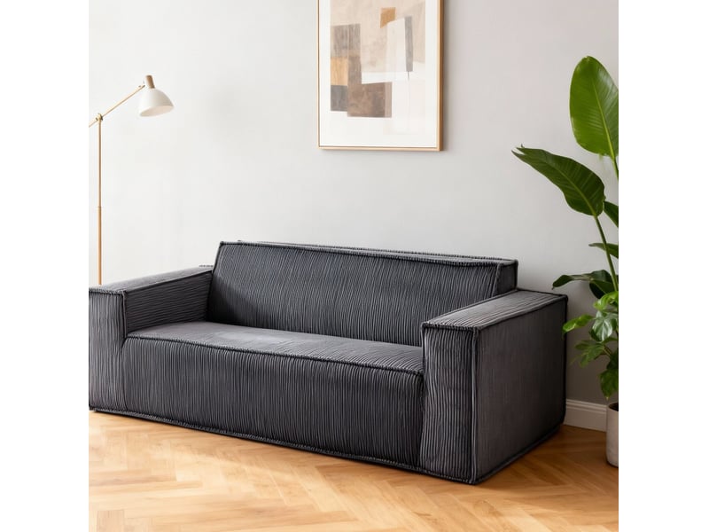  Canapé 2 places tcqpz assise profonde 178 x 86 x 70 cm sans montage velours côtelé gris  - Conforama D