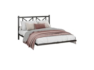 Lit double 140 x 200 cm noir en métal avec led, station de charge et tête de lit, sans matelas