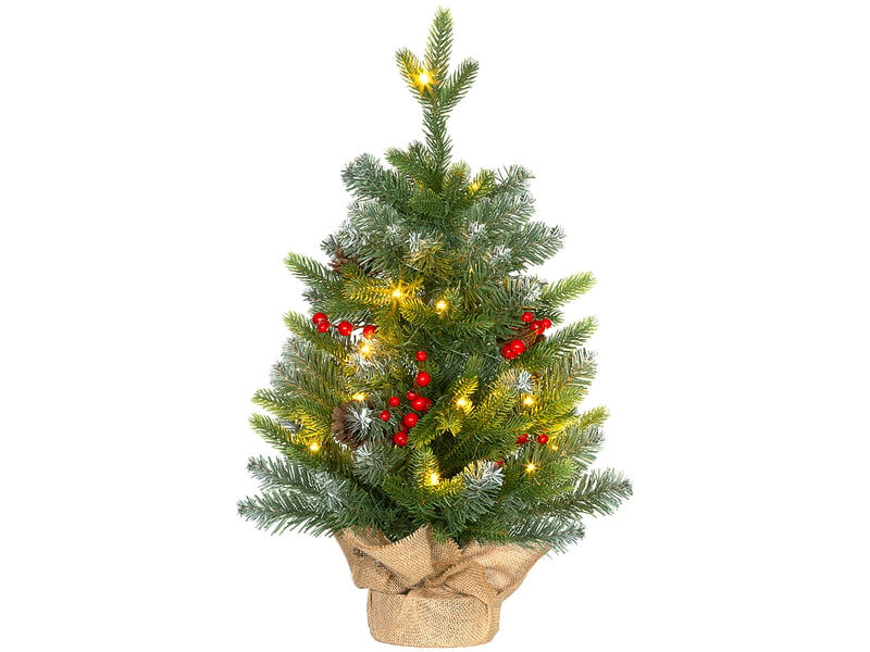  Sapin de noël 60 cm arbre de noël de table avec lumière led, 141 pointes, pommes de pin et baies rouges, base en béton  - Conforama B