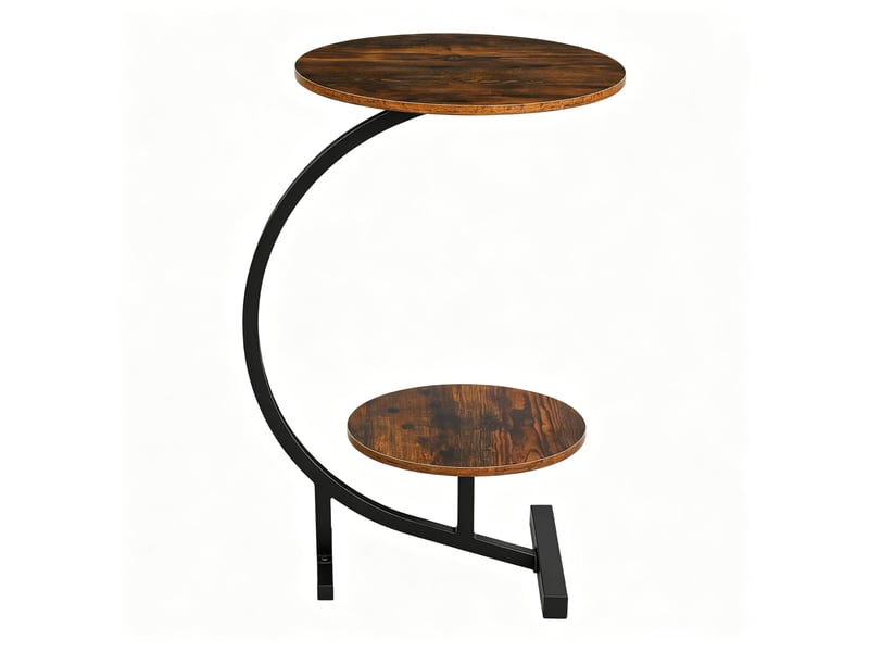  Table basse fixe avec 2 plateaux ronds de rangement, style industriel, pour salon, en mdf et métal, brun rustique  - Conforama A