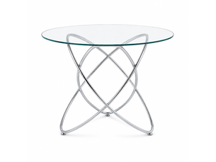 Table à manger en verre trempé, pieds en métal chromé – design moderne gain de place, cuisine et séjour