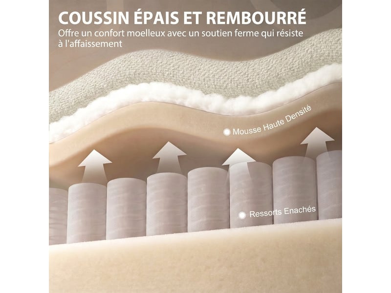  Canapé convertible 2 places 3 en 1, canapé-lit clic clac en chenille 142 cm, 2 oreillers, dossier réglable, beige  - Conforama R