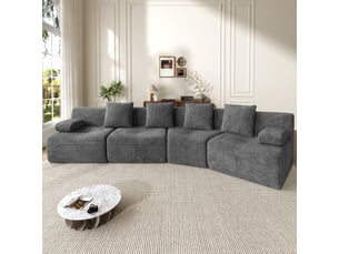 Canapé modulaire 4 places sans montage -  assises indépendantes, chenille, gris foncé