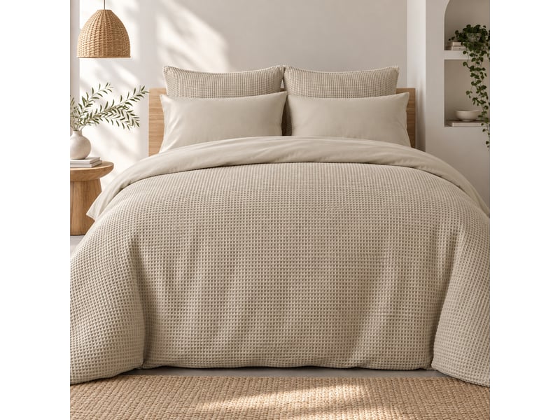  Housse de couette 260 x 240 cm 100% coton nid d’abeille uni olya ficelle 15062 - Conforama A