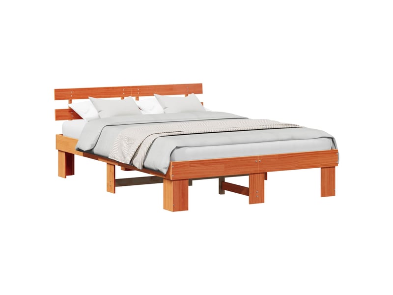 Lit double- lit adulte - cadre de lit avec tête de lit brun 150 x 200 cm pin massif - Conforama A