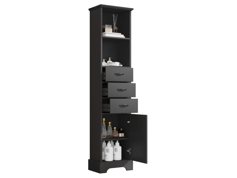  Meuble de salle de bain 38x26x172,5 cm avec ses 3 tiroirs, rangement ajustable, armoire de rangement, en mdf noir  - Conforama A
