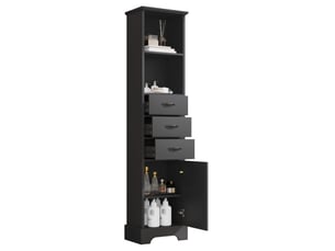 Meuble de salle de bain 38x26x172,5 cm avec ses 3 tiroirs, rangement ajustable, armoire de rangement, en mdf noir