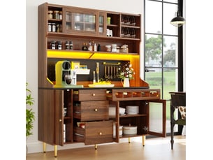 Buffet haut 145x39x171 cm avec led, tiroir et casier à vin, mdf, bois foncé